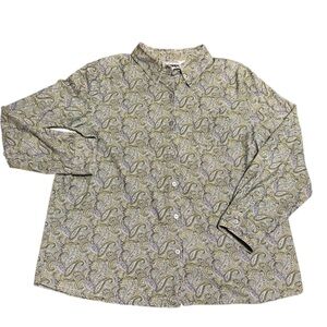 Sag Harbor Cotton Ribbed Paisley Button Up Shirt Women’s Petite Large Corduroy